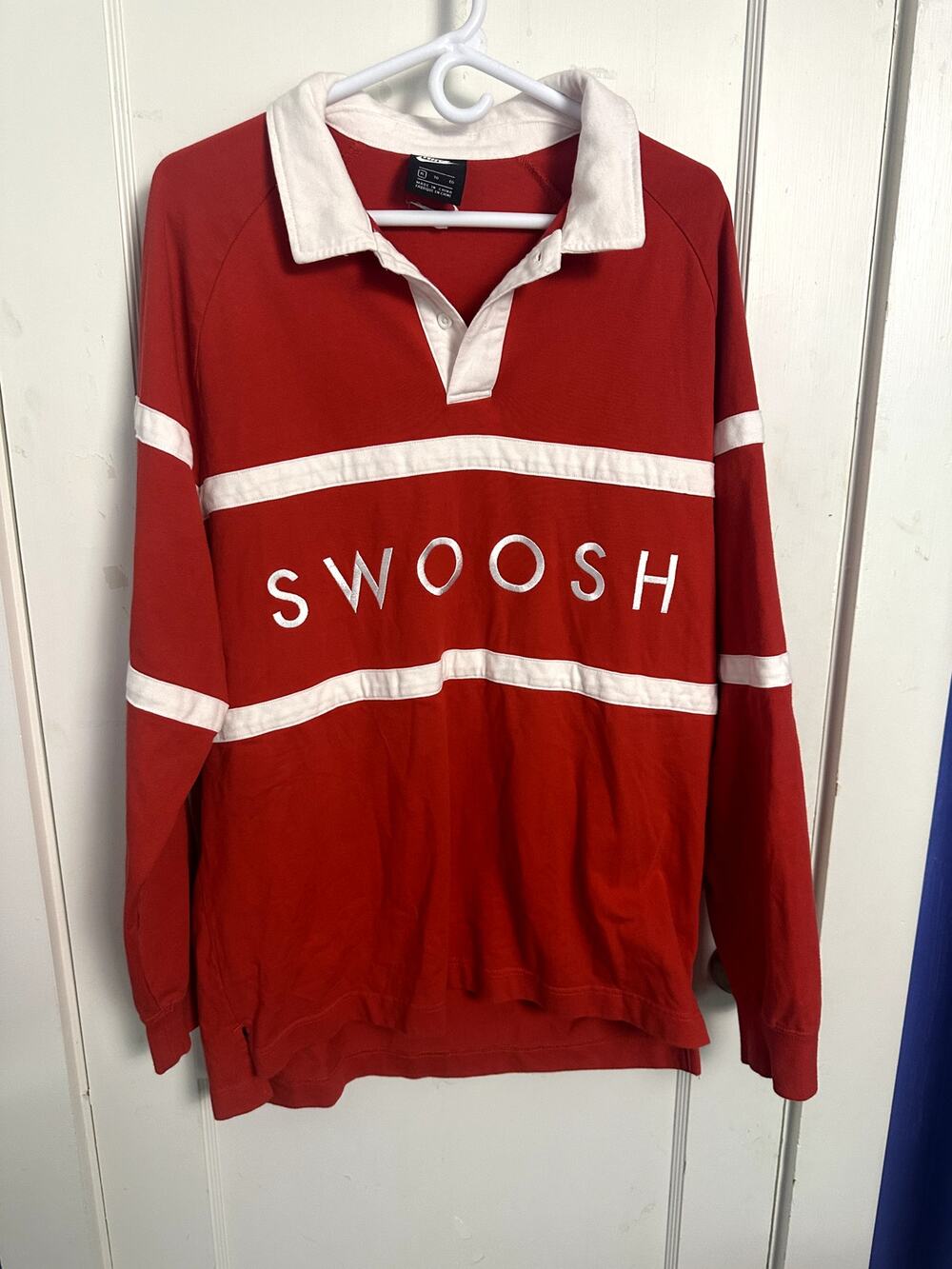 Nike Swoosh Men's Long Sleeve Rugby Shirt Red/White (XL)
